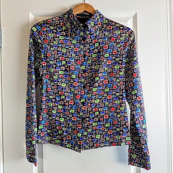 FNR Multicolor Abstract Print LS Silk Blouse - Picture 1 of 5